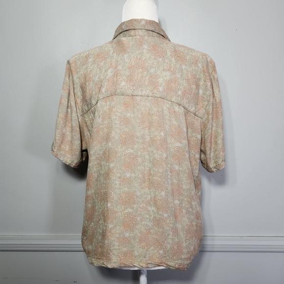90s Classic Button Down Soft Abstract Leaves Print Fall Design Sea Shell Buttons - Picture 3 of 7